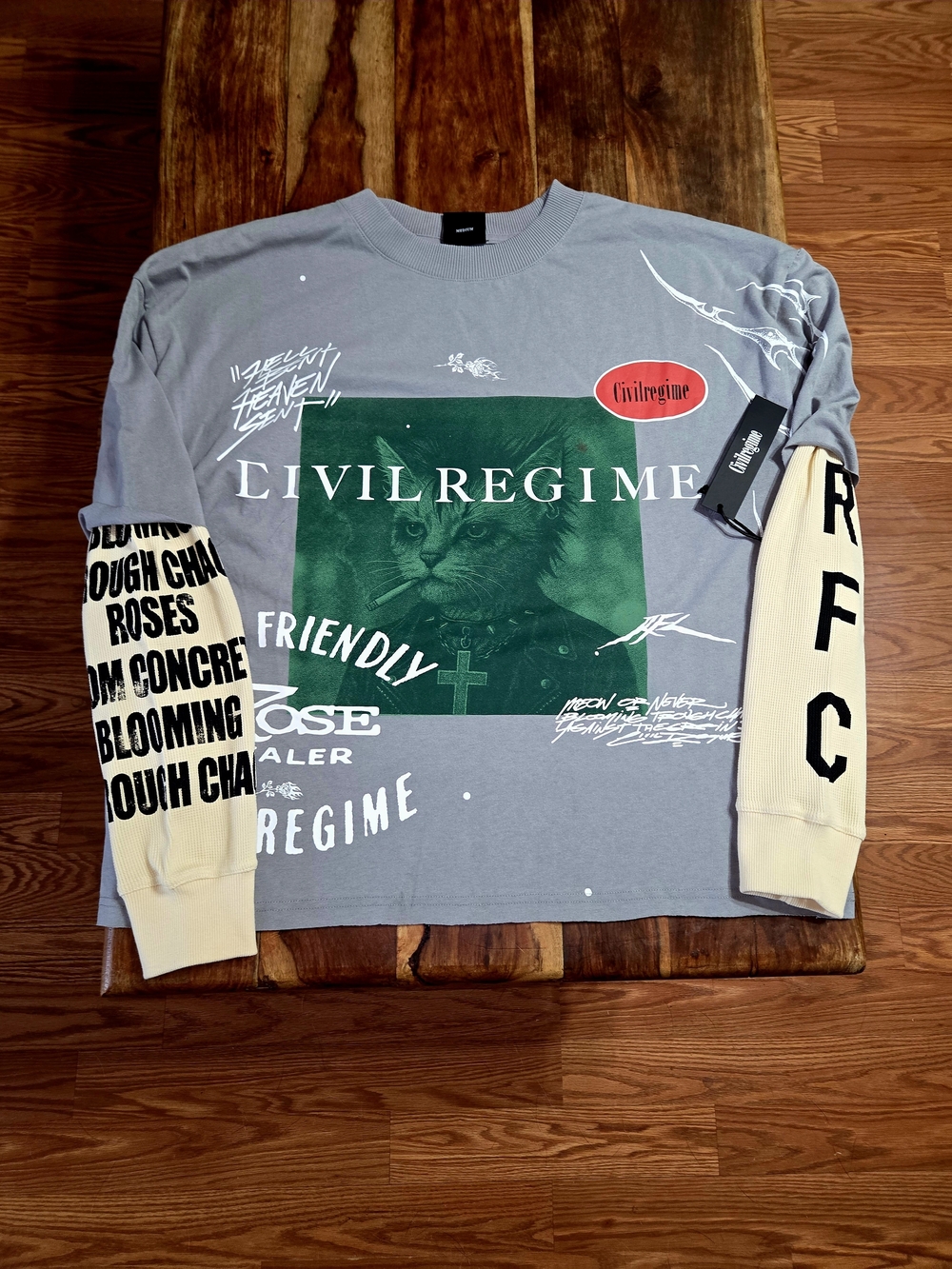 Civil Regime Men’s "Roses From Concrete" Graphic Long-Sleeve Shirt. Size Medium